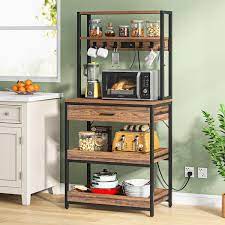 tribesigns way to origin bachel vine brown baker s rack with power usb outlets 5 tier microwave oven stand with drawer and sliding shelves
