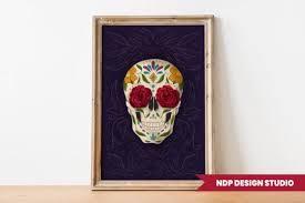 Sugar Skull With Roses Wall Art Graphic