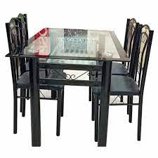 Rectangular 4 Seater Glass Dining Table Set