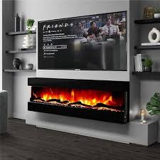 Electric Led Media Wall Fire Black