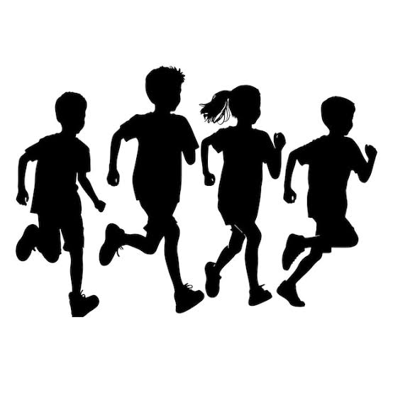 Silhouettes of running children vector illustration group of active kids playing clipart graphic | Premium Vector