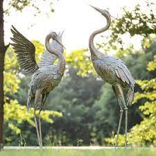 Pair Of Large Metal Crane Bird Garden