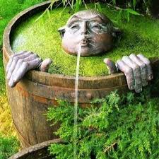 Water Feature From Half Whiskey Barrels