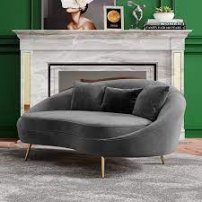 Modern 63 Gray Velvet Curved Sofa Love