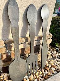 Large Wood Fork Spoon And Knife Set