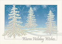 Order your personalized christmas cards for 2020 now! Silver Prismatic Foil Embossed Evergreen Trees On Blue Rhonda Adams Box Of 14 Christmas Cards By Lpg Greetings
