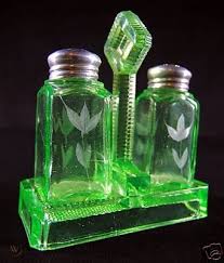 retro green depression glass salt