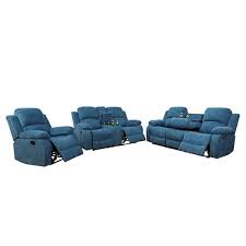Blue Microfiber Recliner Chairs Set