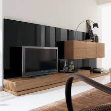 black wooden and acrylic tv wall unit