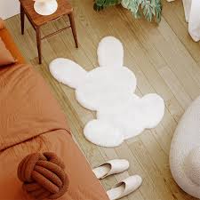 cute bunny rug polyester white and
