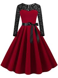 Plus Size Lace Yoke Long Sleeve Vintage Dress