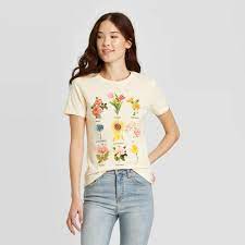 Mature woman sit flower dress hands knees. Women S Botanical Flowers Short Sleeve Graphic T Shirt Fifth Sun Juniors Beige Target