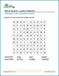 Once they are able to recognize a few letters, it's not long until they can string them together to form syllables, and from there whole words. Word Search Letter H Words K5 Learning