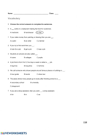 English Class A2+ unit 8 test worksheet