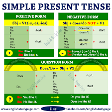 Present simple verb tense positive sentences quiz. Structure Of Simple Present Tense English Study Page