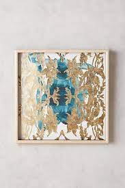Teal And Gold Leaves Wall Art