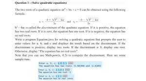 Answered Question 1 Solve Quadratic