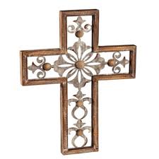 Light Wood Wall Cross With Metal Inlay