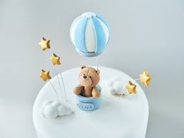 Fondant Hot Air Balloon Bear Cake Topper Bear Baby Shower Etsy gambar png