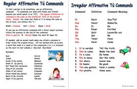 Spanish Commands Tu Affirmative Reference Irregulars And Practice Chart