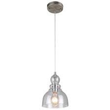 Westinghouse 1 Light Brushed Nickel Adjustable Mini Pendant With Hand Blown Clear Seeded Glass