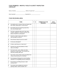 Browse warehouse safety inspection checklist template free housekeeper. Food Premises Monthly Health Safety Inspection Checklist