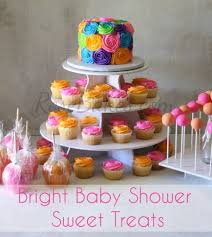 bright baby shower cake cupcakes