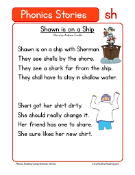 Synthetic phonics, also known as blended phonics or inductive phonics, is a method of teaching english reading which first teaches the letter sounds and then builds up to blending these sounds together to achieve full pronunciation of whole words. Shawn Is On A Ship Sh Phonics Stories Reading Comprehension Worksheet Have Fun Teaching