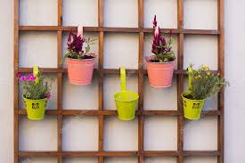 Flower Pots In Garden Stock Photo
