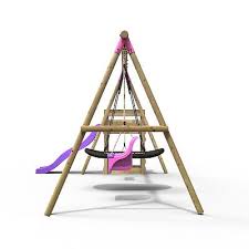 Rebo Wooden Swing Set Plus Deck