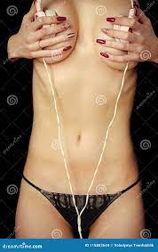 Hands Covering Naked Breast with Headphones Stock Photo - Image of body,  belly: 115802644