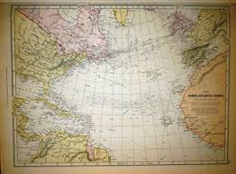 1882 Large Victorian Map North Atlantic Ocean On Th Gnomonic Projection