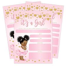 Its A Girl Pink And Gold Hearts Baby Shower Invitation African American Baby Ballerina Princess 20 Invitations With Envelopes