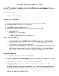 the great gatsby critical analysis essay the great gatsby critical analysis essay critical analysis an essay that analyzes a piece of literature using existing criticism to back up an original
