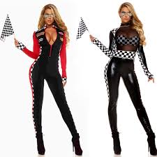 Us 20 99 30 Off Sexy Ladies Racing Girl Costume Race Car Driver Outfit Long Sleeves Plaid Jumpsuit Dreamgirl Fancy Dress In Sexy Costumes From