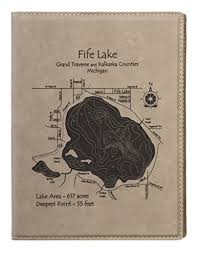 Gages Lake 2d Only In Iron Mi Leather Notebook 9x12 Laser Etched Leather Nautical Chart And Topographic Depth Map