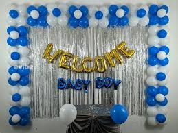 See more ideas about welcome home decorations, welcome baby and welcome home parties. Welcoming Decoration For A New Born Baby Boy With Balloons And Streamers Birthday Simple Balloon Decorations In Bangalore Evibe In