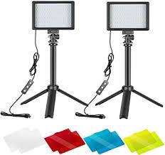 Amazon Com Neewer 2 Packs Portable Photography Lighting Kit Dimmable 5600k Usb 66 Led Video Light With Mini Adjustable Tripod Stand And Color Filters For Table Top Low Angle Photo Video Studio Shooting