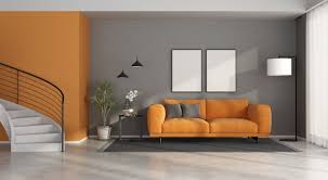 Gray And Orange Modern Living Room With