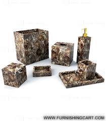 With toothbrush holders and tissue box holders that look as if they were chiseled out of marble. Petrified Wood Stone Bath Accessories Set Wood Stone Bath Vanity Decor