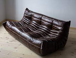 1960s upcycled brown leather sofa by