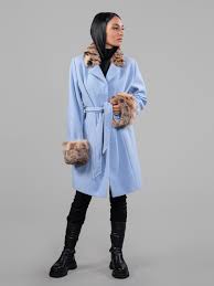 Blue Sky Wool Coat With Fur Trim Collar