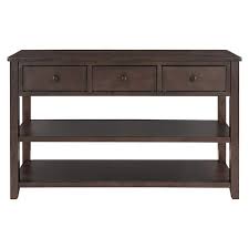 50 In Espresso Rectangle Wood Long Console Table With Drawers And 2 Tier Shelves 3 Drawers Sofa Table