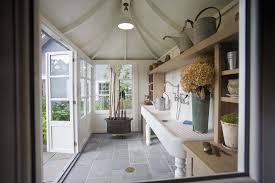 interior of garden shed showing sink