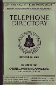 1920 Telephone Directory Harrisburg Carlisle