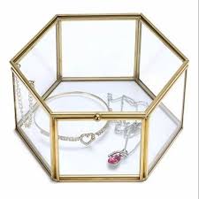 Hexagon Gold Glass Bidding Jewelry Box