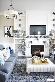 blue and white christmas living room