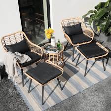 joivi 5 piece outdoor wicker furniture set rattan bistro all weather round coffee side table size 5 piece black