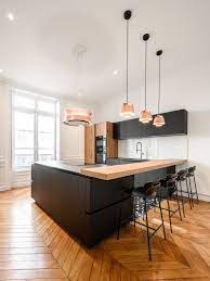75 dark wood floor kitchen with black
