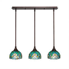 Cambridge 3 Light Bronze Island Pendant With Turquoise Cypress Tiffany Style Glass Cli 0042781 The Home Depot